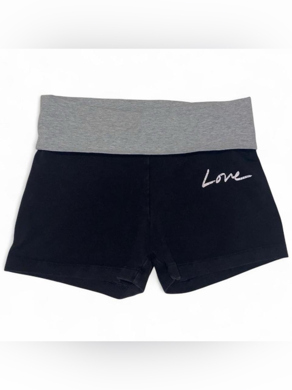 Victoria's Secret Black Shorts with Gray Fold-Over Waist and 'Love' Script